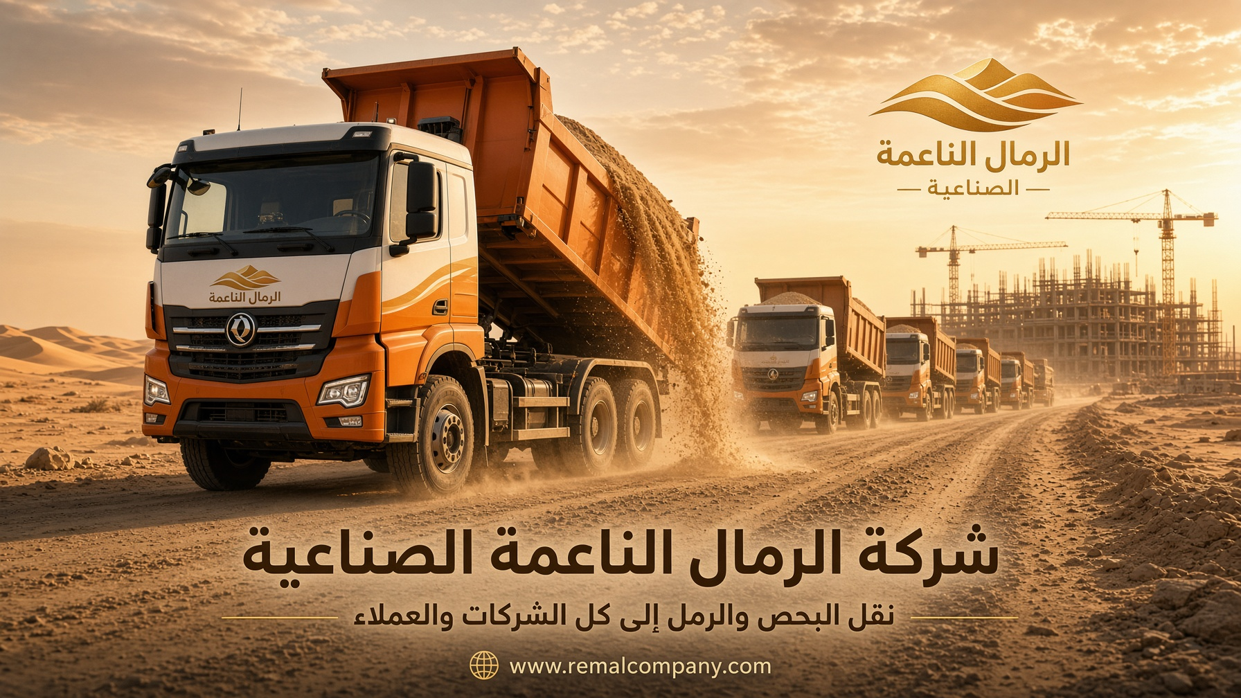 شاحنات شركة الرمال الناعمة الصناعية في الصحراء